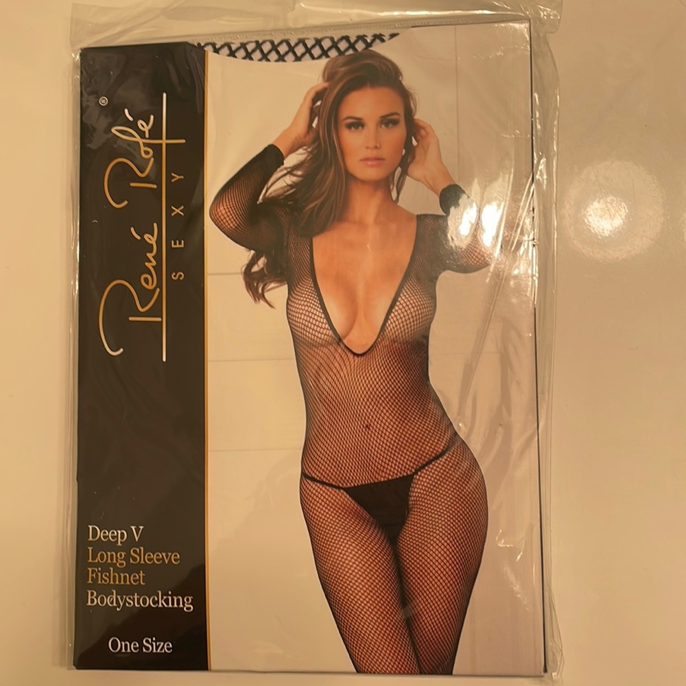Deep V brand new in package fishnet body stocking